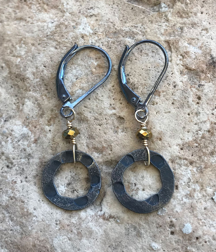 Mixed Metal Small Hammered Circle Earrings
